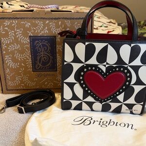 Brighton Black and White Satchel with Red Heart